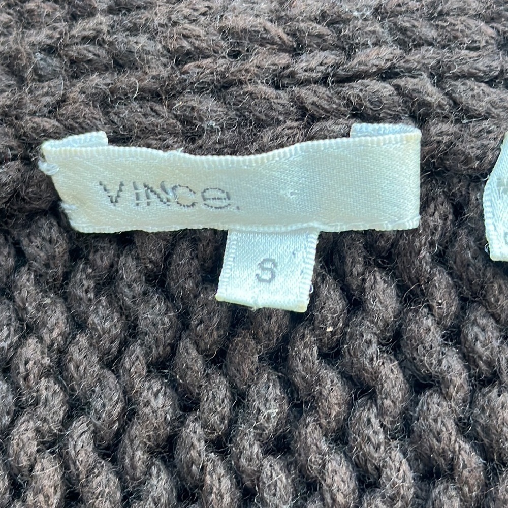 Vince Chunky Knit Wool Blend Mock Neck Cardigan Sweater in Brown Size Small - Picture 6 of 6